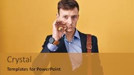  Presentation with lips mouth - Presentation theme consisting of caucasian-business-man-over-yellow background and a  colored foreground