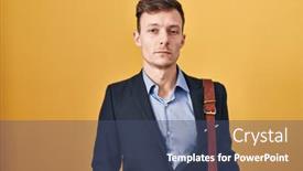  Presentation with simple business - Presentation featuring caucasian-business-man-over-yellow background and a ocean colored foreground