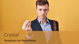  Presentation with yellow - PPT theme with caucasian-business-man-over-yellow background and a gold colored foreground