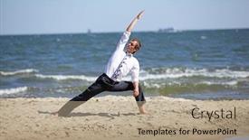  Presentation with yoga - Presentation design enhanced with caucasian-business-man-practicing-yoga background and a coral colored foreground