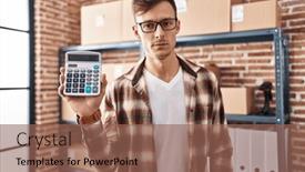  Presentation with business calculator - Slide set featuring caucasian-business-man-working background and a violet colored foreground