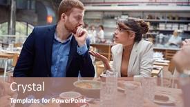 Presentation with female - Audience pleasing presentation theme consisting of caucasian-businessman-begging-his-female backdrop and a coral colored foreground