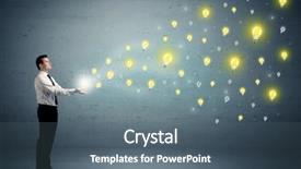  Presentation with holding hands - Colorful theme enhanced with caucasian businessman holding lightbulbs which backdrop and a ocean colored foreground