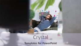  Presentation with social distancing - Beautiful theme featuring caucasian-businessman-sitting-on-sofa backdrop and a light gray colored foreground