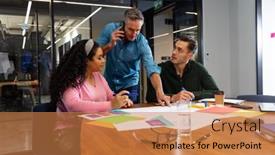  Presentation with phone meeting - Presentation with caucasian-businessman-talking-on-smart background and a coral colored foreground