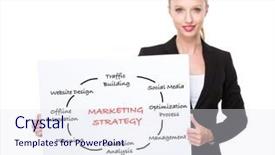  Presentation with marketing strategy - Beautiful presentation design featuring caucasian businesswoman hold white board with marketing strategy concept backdrop and a sky blue colored foreground