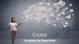  Presentation with hands holding - Beautiful PPT theme featuring caucasian-businesswoman-holding-newspapers backdrop and a gray colored foreground