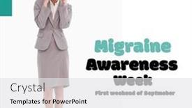  Presentation with campaign - PPT theme having caucasian-businesswoman-with-headache background and a white colored foreground