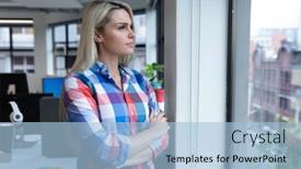  Presentation with creative thinking - Beautiful slides featuring caucasian-businesswoman-working-in-creative backdrop and a light blue colored foreground