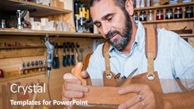  Presentation with carpenter - Audience pleasing PPT theme consisting of caucasian-carpenter-at-work backdrop and a coral colored foreground