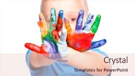  Presentation with colorful finger painted hands - PPT layouts featuring caucasian child with painted hands background and a  colored foreground