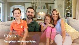  Presentation with knee - Audience pleasing presentation theme consisting of caucasian-couple-and-their-children backdrop and a coral colored foreground