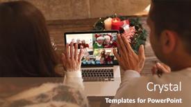  Presentation with social distancing - PPT layouts enhanced with caucasian-couple-at-christmas-sitting background and a tawny brown colored foreground