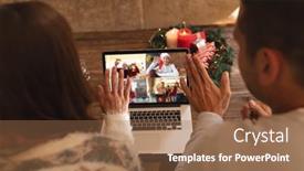  Presentation with social distancing - PPT theme enhanced with caucasian-couple-at-christmas-sitting background and a tawny brown colored foreground