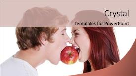  Presentation with red white blue patriotic - Slide set consisting of caucasian couple biting red apple background and a  colored foreground