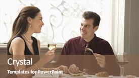  Presentation with dining restaurant - Slides having caucasian couple dining in restaurant background and a tawny brown colored foreground