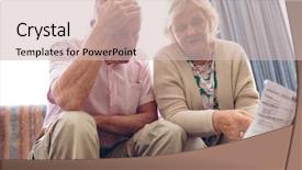  Presentation with senior couple - Presentation with caucasian couple discussing over medical background and a soft green colored foreground