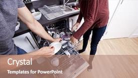  Presentation with loading - Amazing presentation theme having caucasian couple loading dishwasher together backdrop and a coral colored foreground