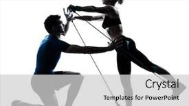  Presentation with man and woman - Slide set with caucasian couple man woman personal background and a light gray colored foreground