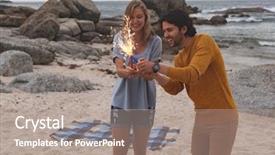  Presentation with cracker - Presentation consisting of caucasian couple playing with fire background and a coral colored foreground