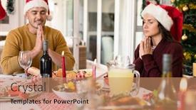  Presentation with santa - Theme with caucasian-couple-wearing-santa-hats background and a coral colored foreground