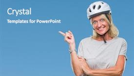  Presentation with triathlon professional cyclist man cycling - Cool new PPT theme with caucasian cyclist woman wearing safety backdrop and a  colored foreground