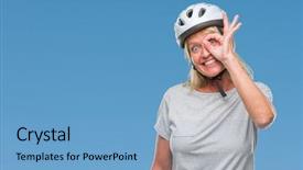  Presentation with triathlon professional cyclist man cycling - PPT theme having caucasian cyclist woman wearing safety background and a  colored foreground