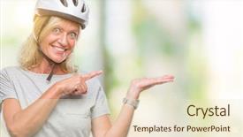  Presentation with cyclist - PPT theme featuring caucasian cyclist woman wearing safety background and a soft green colored foreground
