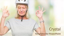  Presentation with cyclist - PPT theme consisting of caucasian cyclist woman wearing safety background and a soft green colored foreground