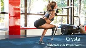  Presentation with strong - Amazing presentation theme having caucasian disabled woman wearing prosthesis backdrop and a ocean colored foreground