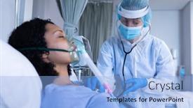  Presentation with medical ventilator - Presentation theme enhanced with caucasian-doctor-in-ppe-suit background and a light blue colored foreground