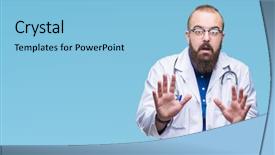  Presentation with gastrointestinal medical concept gerd - Presentation enhanced with caucasian doctor man wearing medical background and a light blue colored foreground