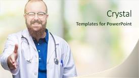  Presentation with medical business - Colorful theme enhanced with caucasian doctor man wearing medical backdrop and a soft green colored foreground
