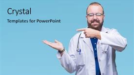  Presentation with young man wearing a hat - Slide deck with caucasian doctor man wearing medical background and a  colored foreground