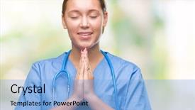  Presentation with young woman wearing boxer gloves - Theme with caucasian doctor woman wearing medical background and a  colored foreground