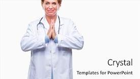  Presentation with medical smiling doctor - Presentation with caucasian doctor woman wearing medical background and a  colored foreground