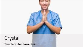  Presentation with young woman wearing boxer gloves - Beautiful slide deck featuring caucasian doctor woman wearing medical backdrop and a  colored foreground