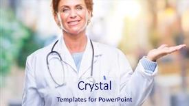  Presentation with medical amputation hand amputated - Theme featuring caucasian doctor woman wearing medical background and a  colored foreground