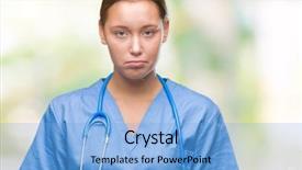  Presentation with medical social work - Slide set enhanced with caucasian doctor woman wearing medical background and a  colored foreground