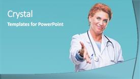  Presentation with medical smiling doctor - Theme enhanced with caucasian doctor woman wearing medical background and a light blue colored foreground