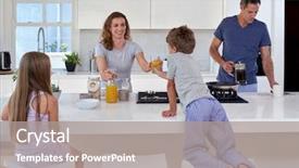  Presentation with college education happy smiling - Presentation theme consisting of caucasian family in the kitchen background and a gray colored foreground