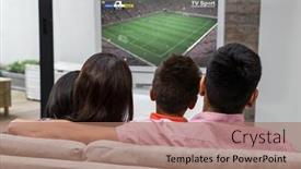  Presentation with digital image - Slide set featuring caucasian-family-watching-tv background and a coral colored foreground