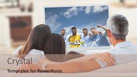  Presentation with digital image - PPT layouts featuring caucasian-family-watching-tv background and a coral colored foreground
