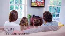  Presentation with digital image - PPT theme featuring caucasian-family-watching-tv background and a coral colored foreground