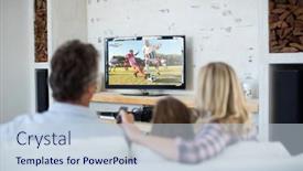  Presentation with digital image - Slide deck having caucasian-family-watching-tv background and a lemonade colored foreground