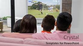  Presentation with digital image - Slide set with caucasian-family-watching-tv background and a coral colored foreground