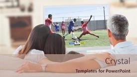  Presentation with digital image - Theme with caucasian-family-watching-tv background and a coral colored foreground