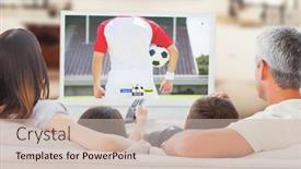  Presentation with digital image - Slides having caucasian-family-watching-tv background and a soft green colored foreground