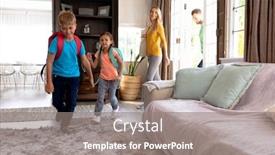  Presentation with family children - Beautiful presentation theme featuring caucasian-family-with-two-children backdrop and a gray colored foreground