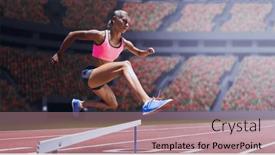  Presentation with tournament - Slides enhanced with caucasian-female-athlete-jumping-over background and a coral colored foreground